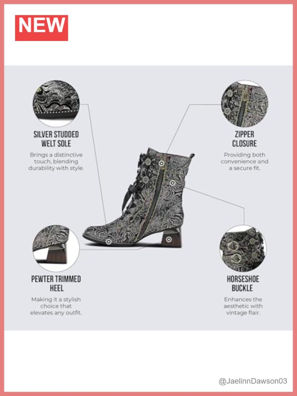 Suede Mid-Calf Boots with Floral Applique Adjustable Fit Block Heel - Picture 4 of 6